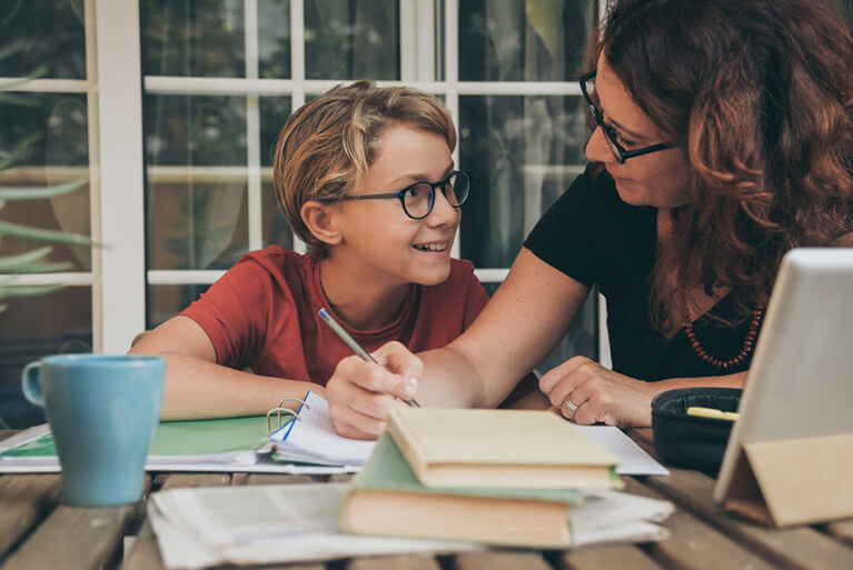 Parent homeschooling their child