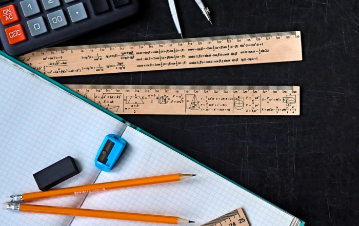 rulers pencils calculator and a workbook