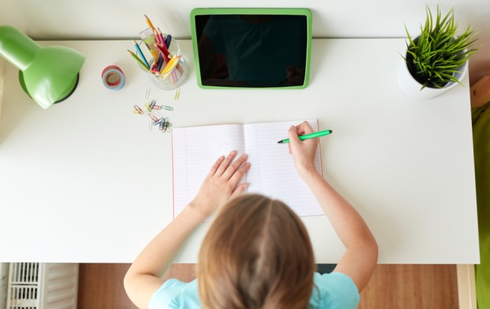 motivated young girl working at her desk